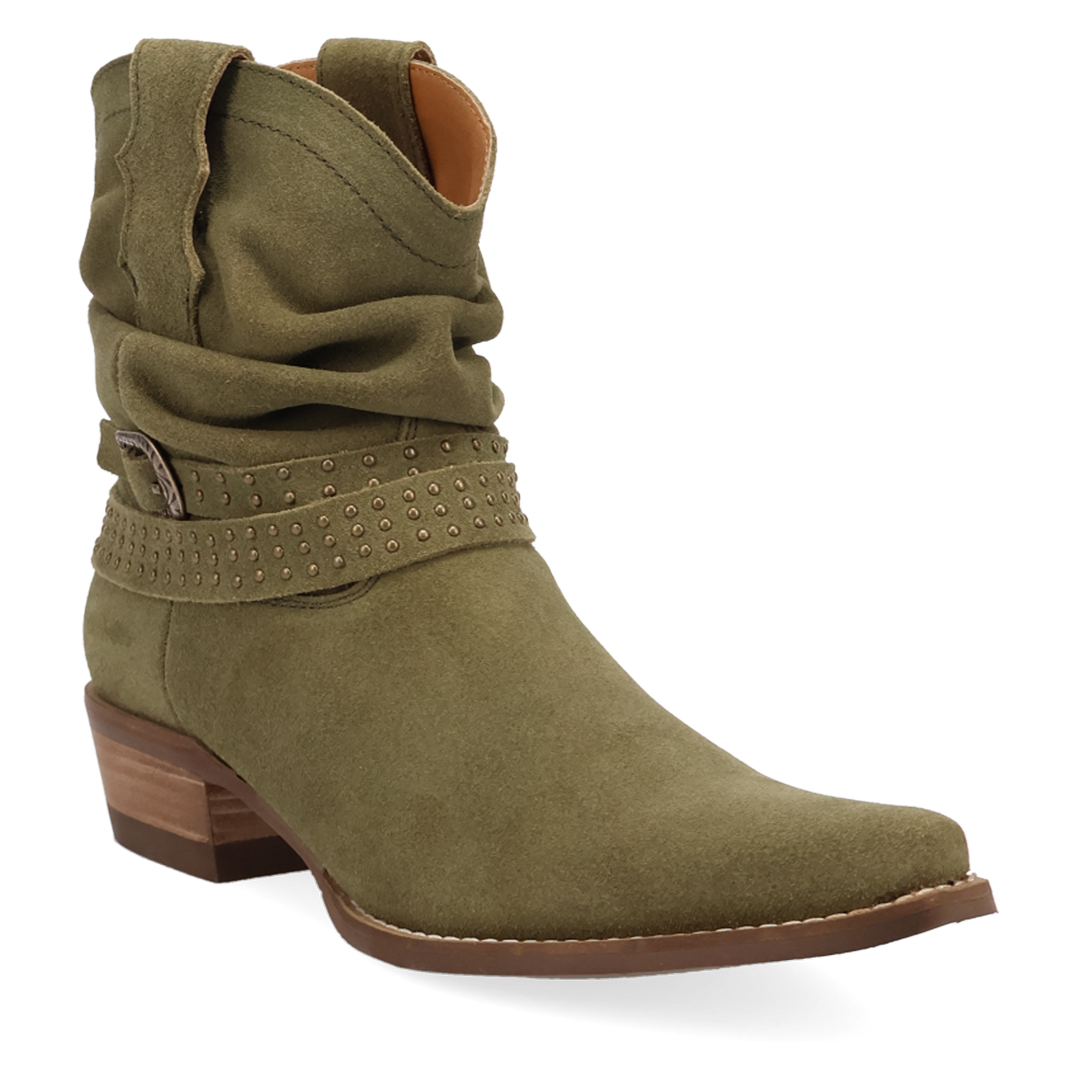 Online Exclusive | Dingo | Scrunchy Suede Bootie in Olive Green **PREORDER