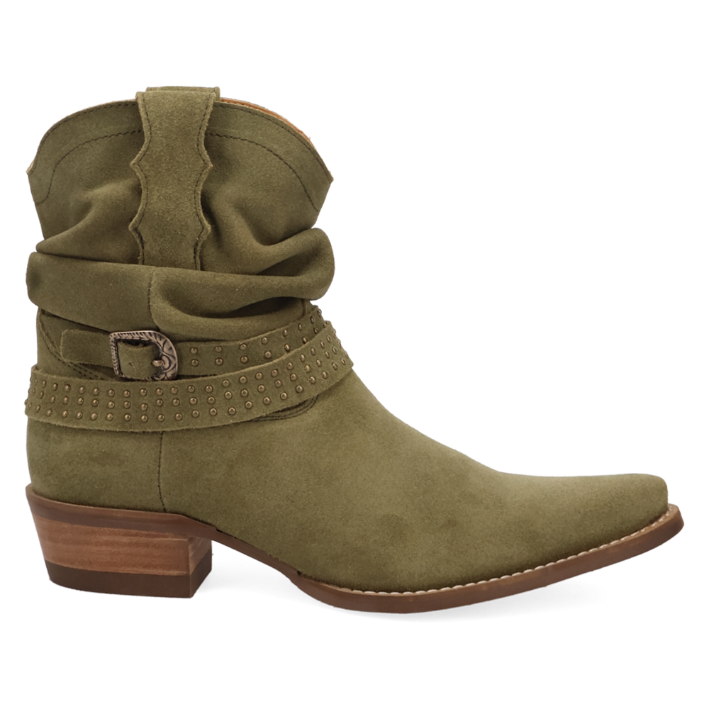 Online Exclusive | Dingo | Scrunchy Suede Bootie in Olive Green **PREORDER