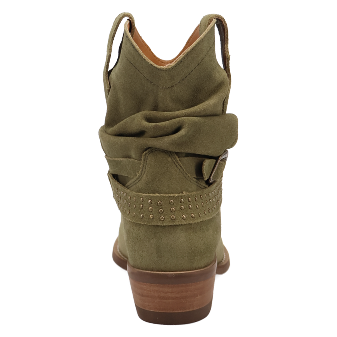 Online Exclusive | Dingo | Scrunchy Suede Bootie in Olive Green **PREORDER