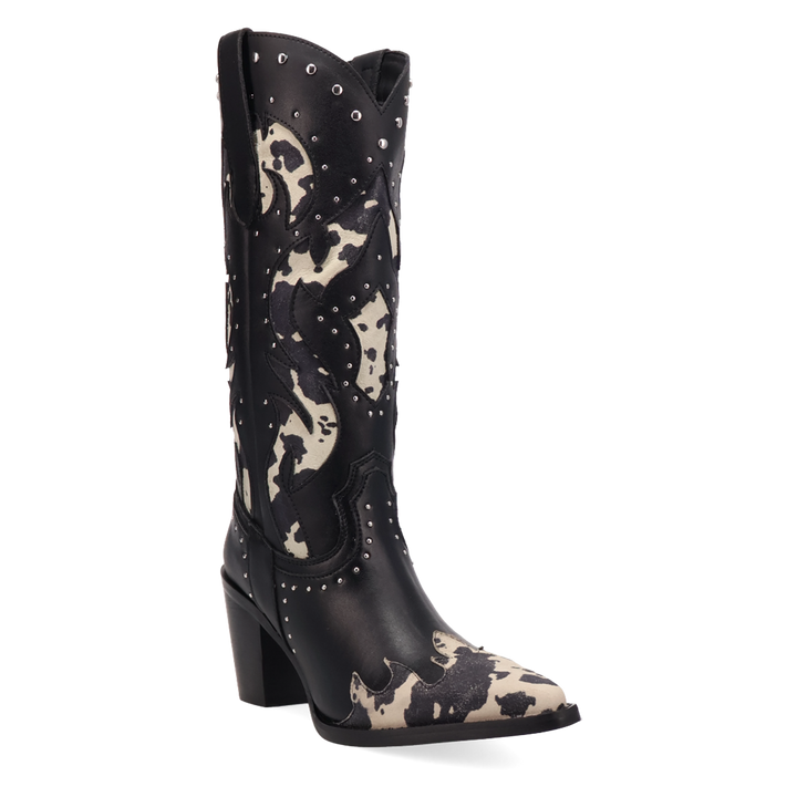 Online Exclusive | Dingo | Untamed Leather Boot in Black Cow Print **PREORDER
