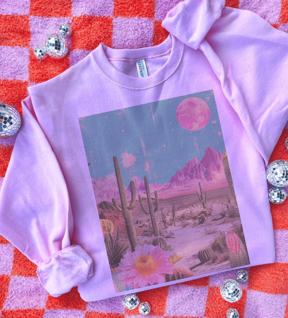 Retro desert-inspired graphic tee with cacti & pastel skies – Wish You Were Here by Giddy Up Glamour