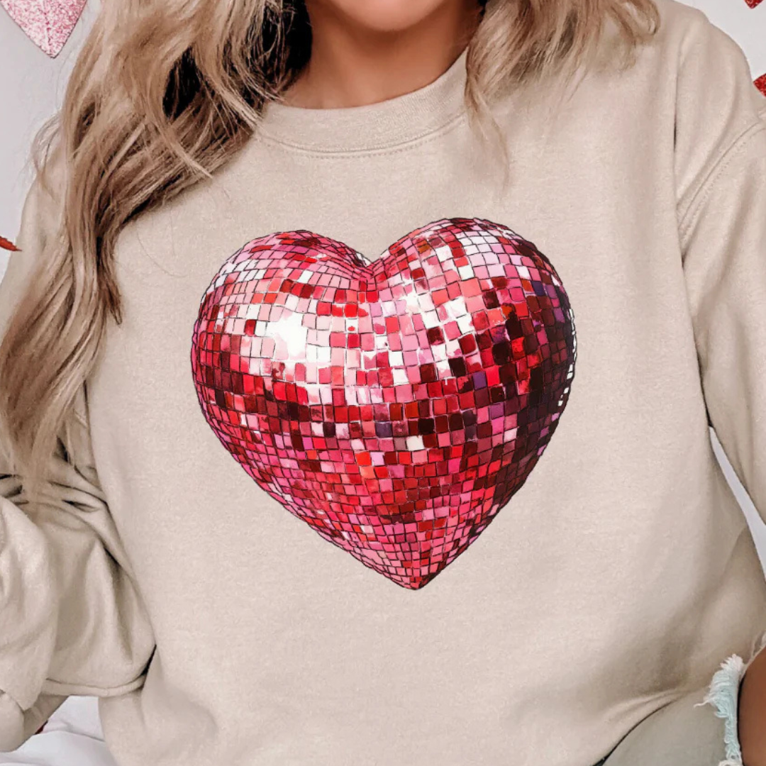 Online Exclusive | Red Disco Ball Heart Graphic Sweatshirt in Cream