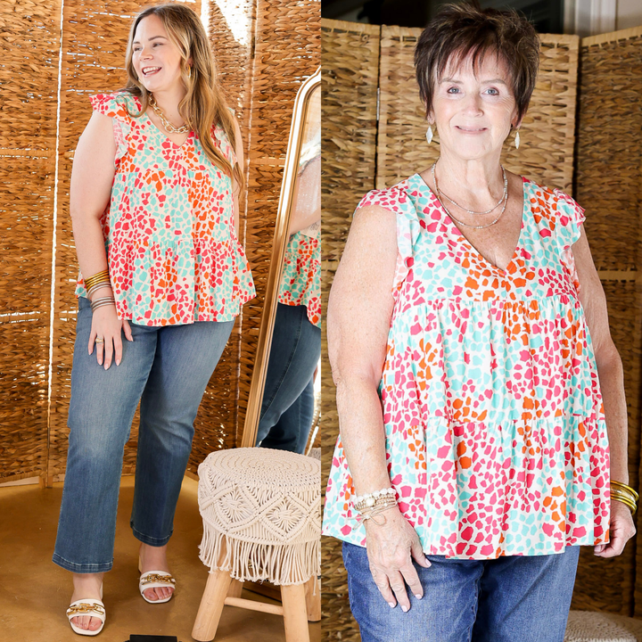 Inspiring Sights Dotted V Neck Top with Ruffle Cap Sleeves in White