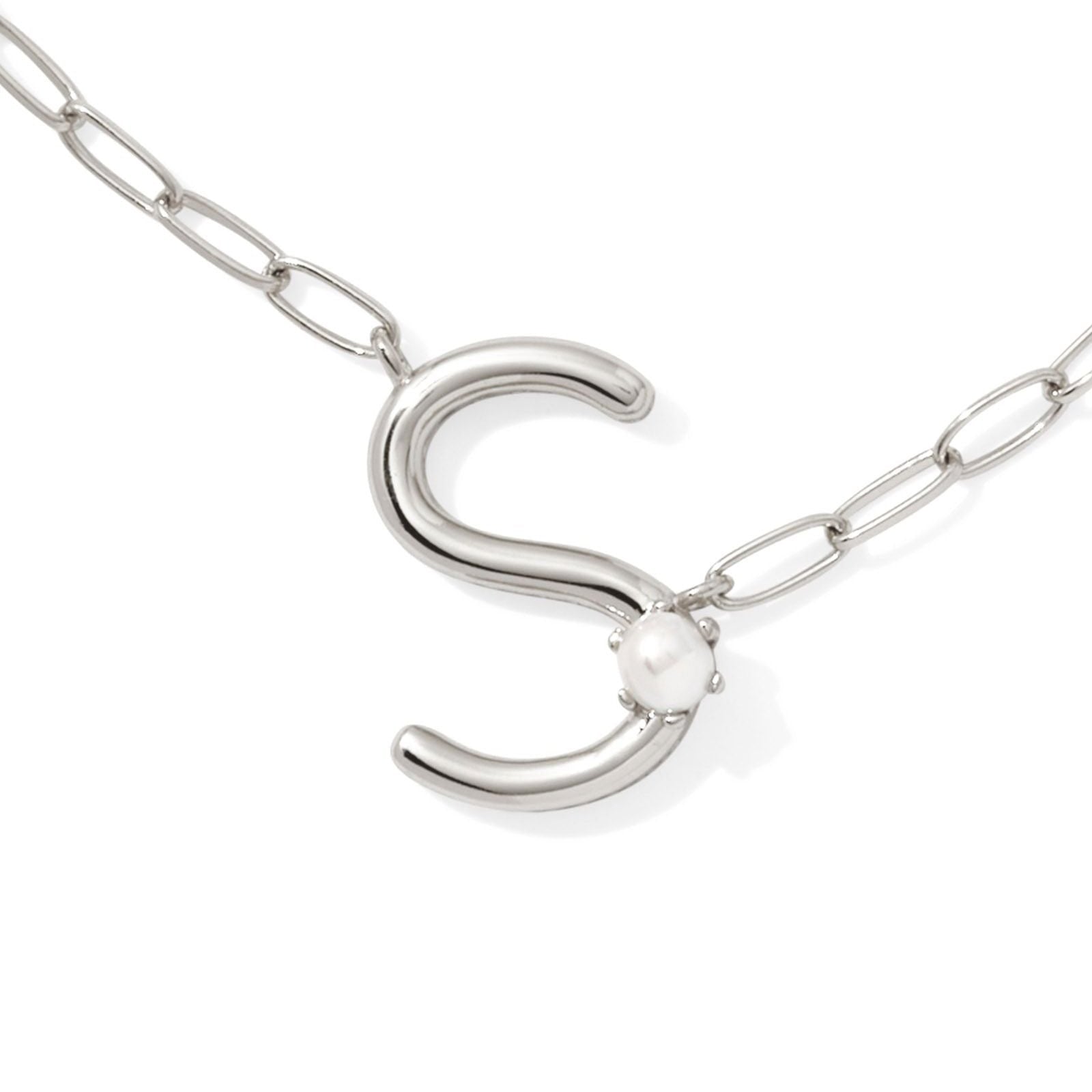 Kendra Scott | Pearl Silver Initial Letter Short Pendant Necklace in White Pearl