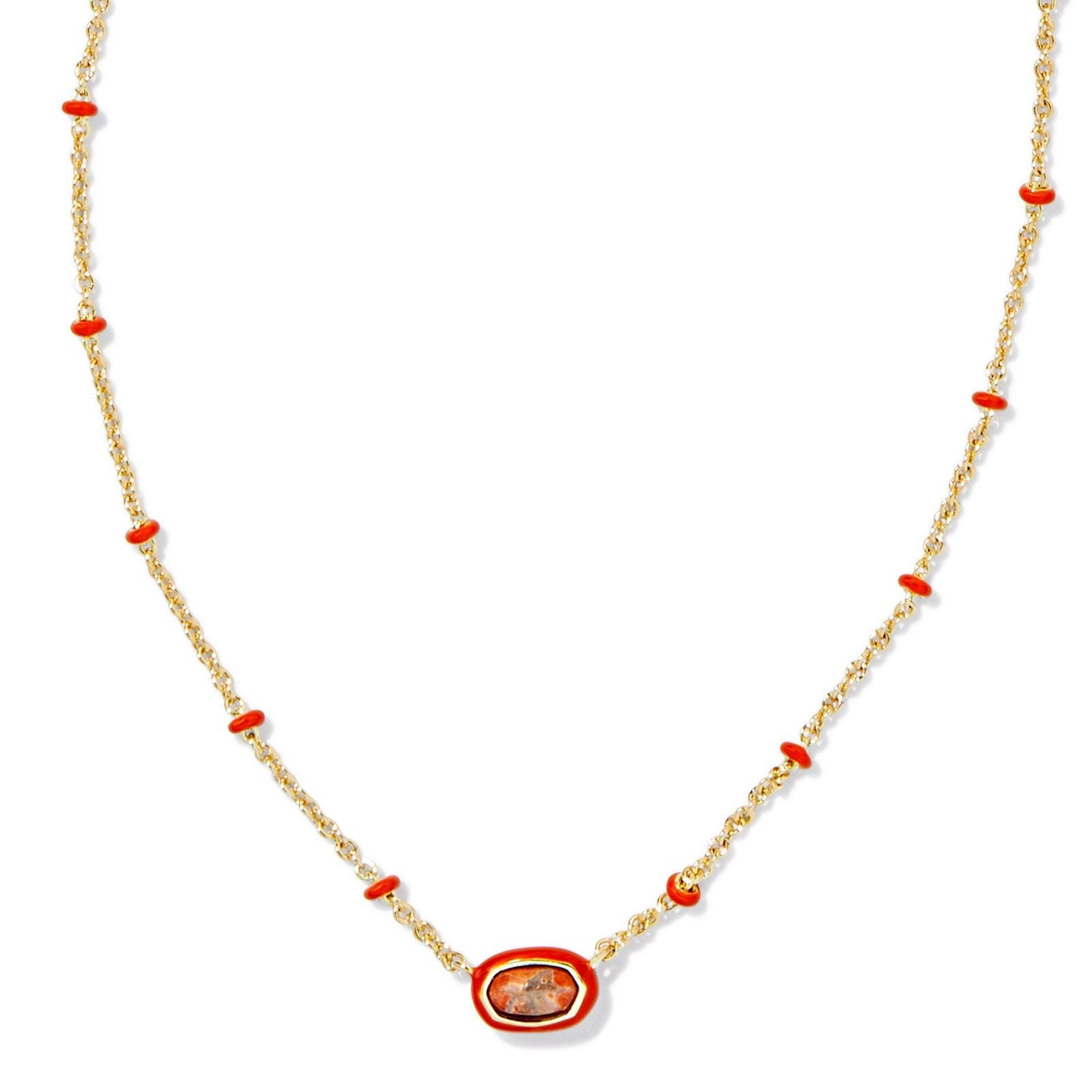 Kendra Scott | Mini Elisa Gold Enamel Frame Short Pendant Necklace in Variegated Orange Magnesite