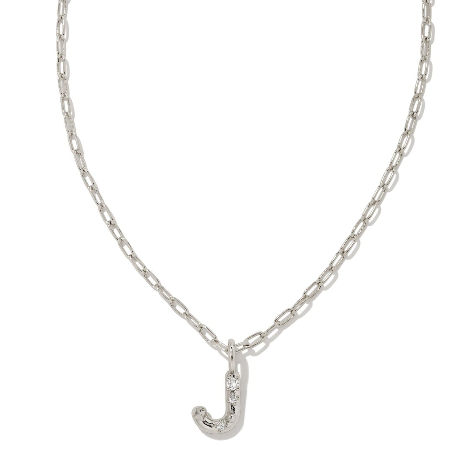 Kendra Scott | Crystal Initial Letter Silver Short Pendant Necklace in White Crystal