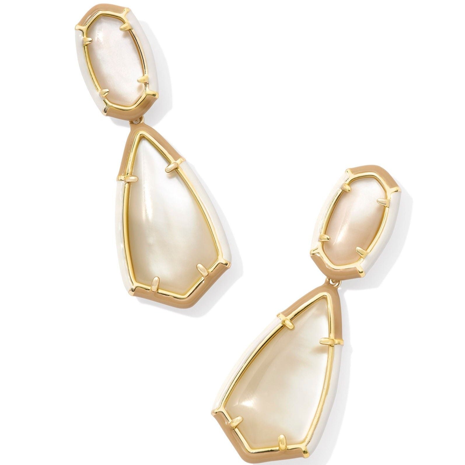 Kendra Scott | Camry Gold Enamel Frame Statement Earrings in Natural Mother of Pearl