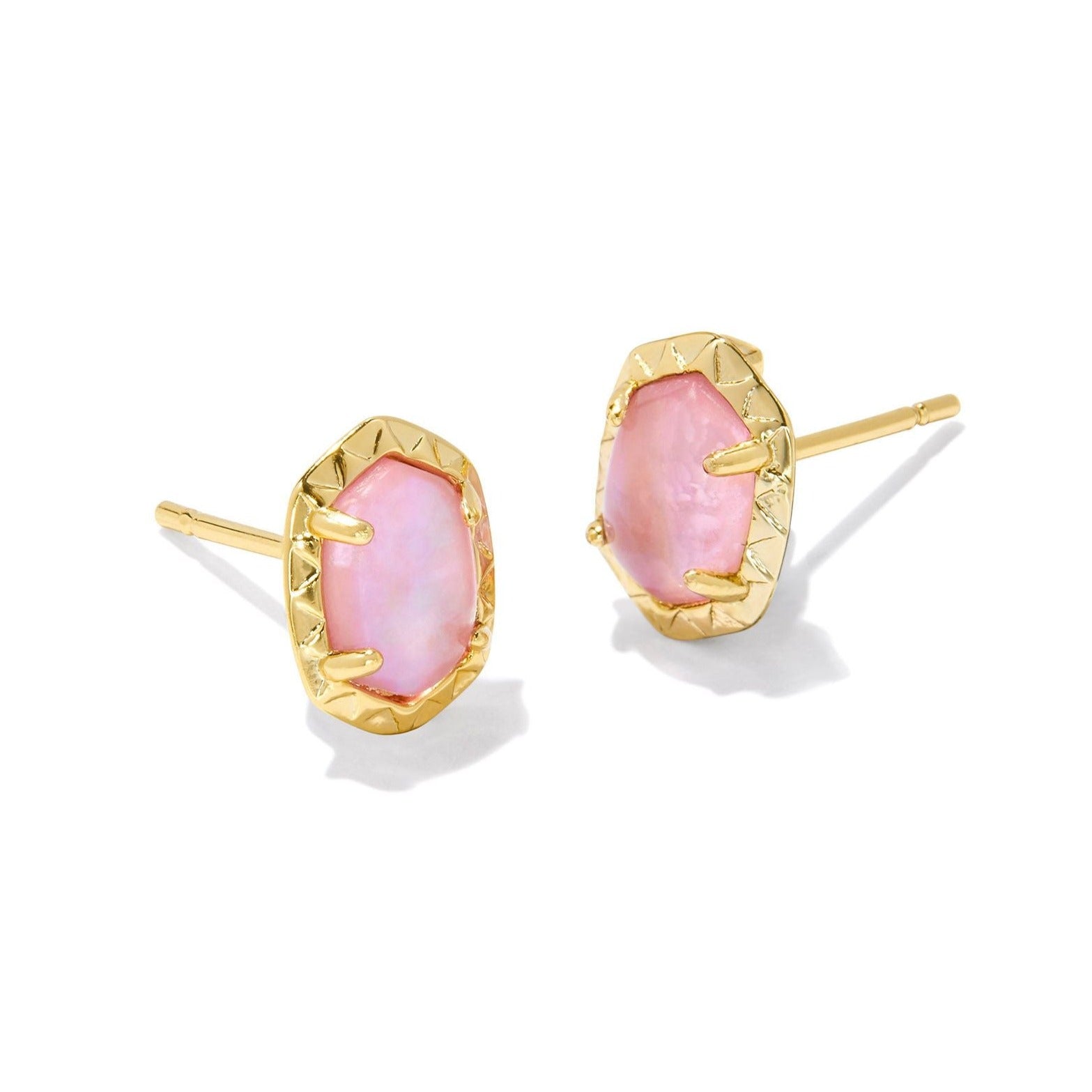 Kendra Scott | Daphne Gold Stud Earrings in Light Pink Iridescent Abalone - Giddy Up Glamour Boutique