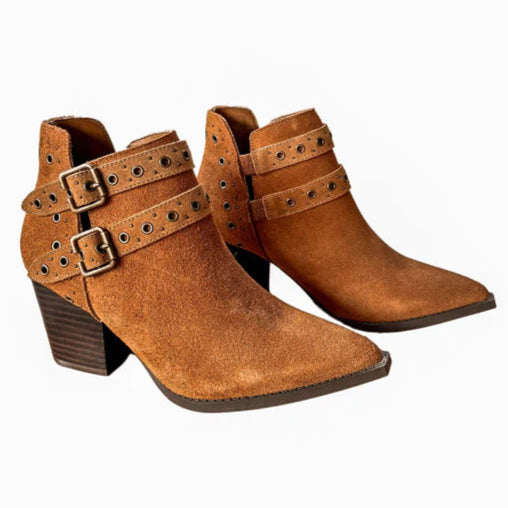 Online Exclusive | Elsa Leather Buckle Ankle Boot in Tan