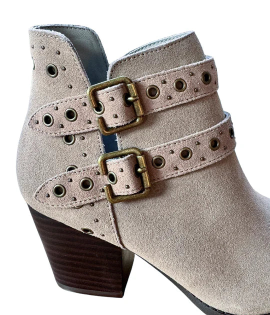 Online Exclusive | Elsa Leather Buckle Ankle Boot in Taupe