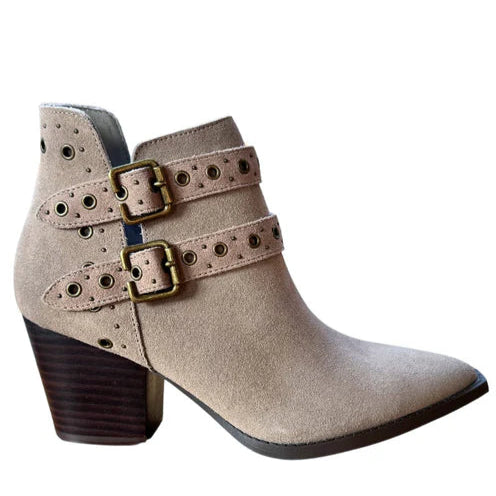 Online Exclusive | Elsa Leather Buckle Ankle Boot in Taupe