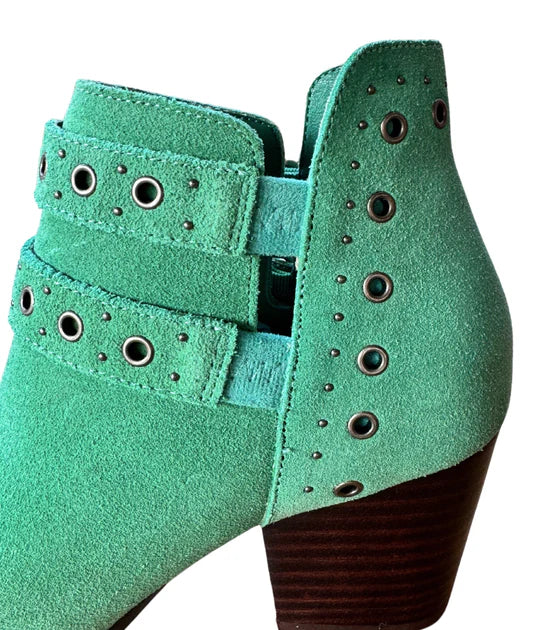 Online Exclusive | Elsa Leather Buckle Ankle Boot in Teal Green
