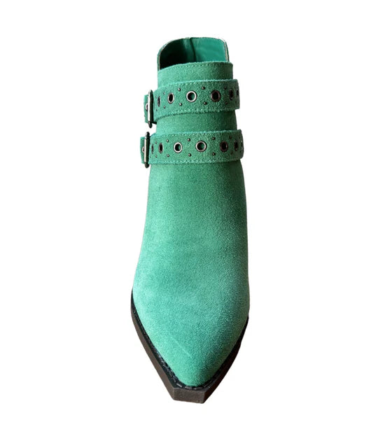 Online Exclusive | Elsa Leather Buckle Ankle Boot in Teal Green