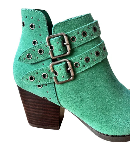 Online Exclusive | Elsa Leather Buckle Ankle Boot in Teal Green