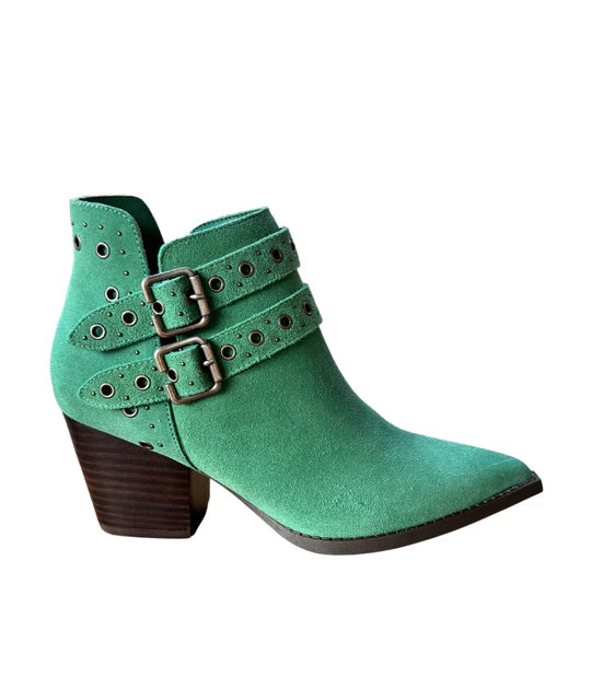 Online Exclusive | Elsa Leather Buckle Ankle Boot in Teal Green