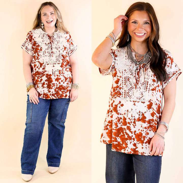 Hear The Applause Embroidered Top in White and Rust Orange