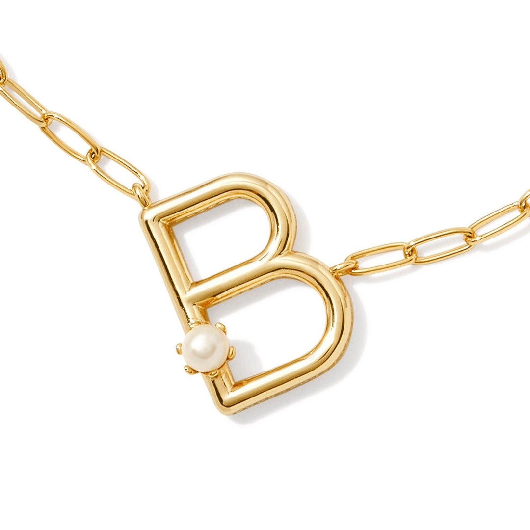 Kendra Scott | Pearl Gold Initial Letter Short Pendant Necklace in White Pearl