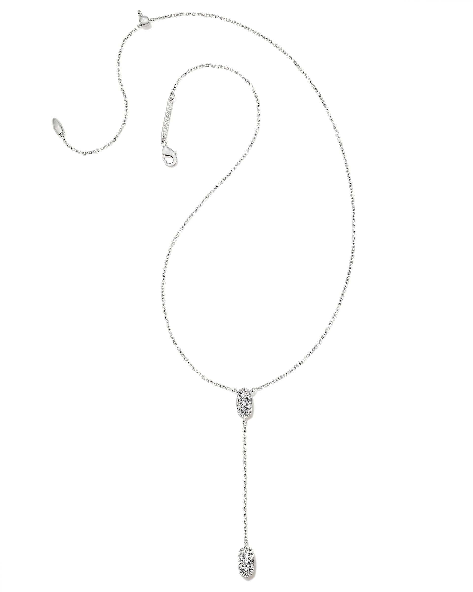 Kendra Scott | Grayson Silver Y Necklace in White Crystal - Giddy Up Glamour Boutique