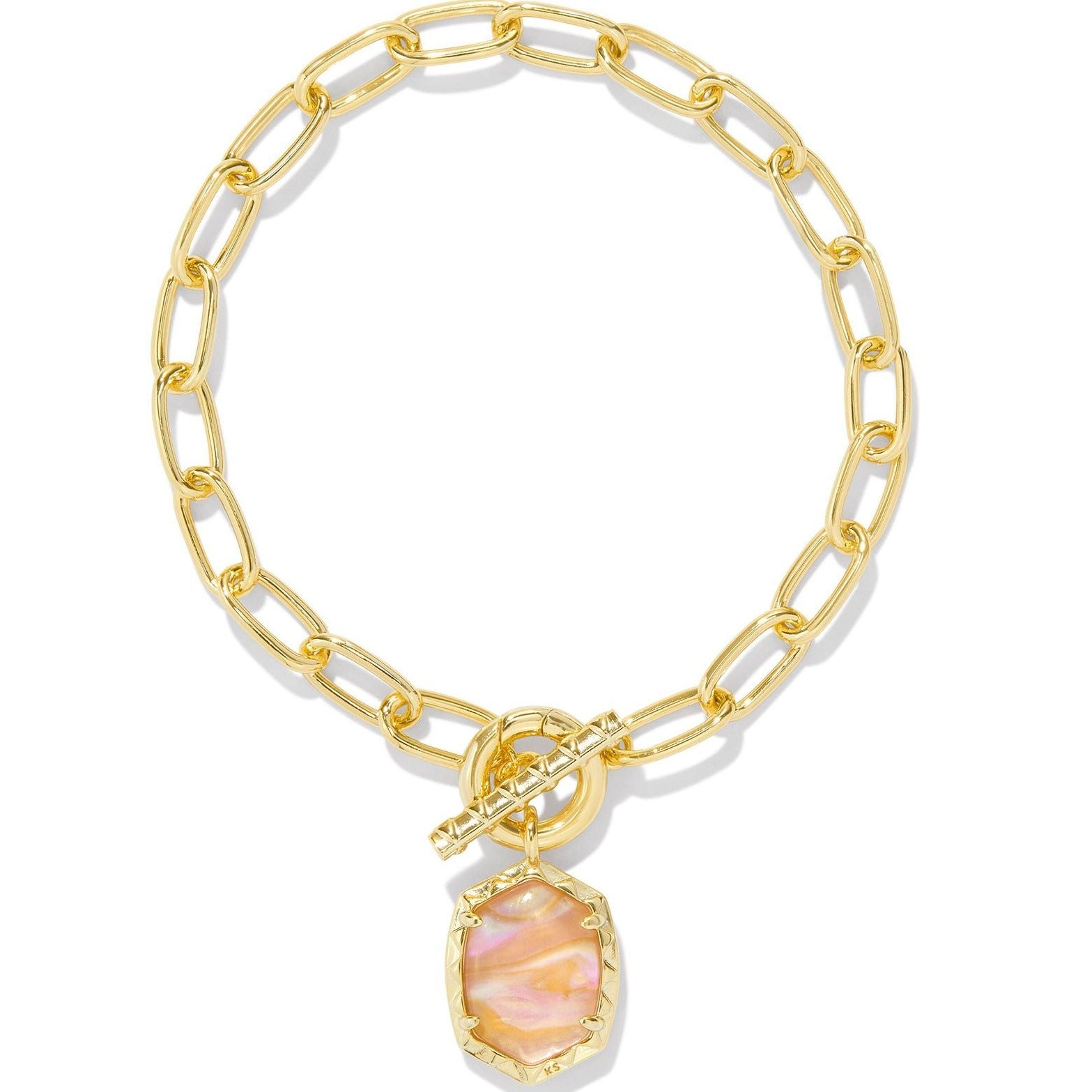 Kendra Scott | Daphne Gold Link and Chain Bracelet in Light Pink Iridescent Abalone - Giddy Up Glamour Boutique