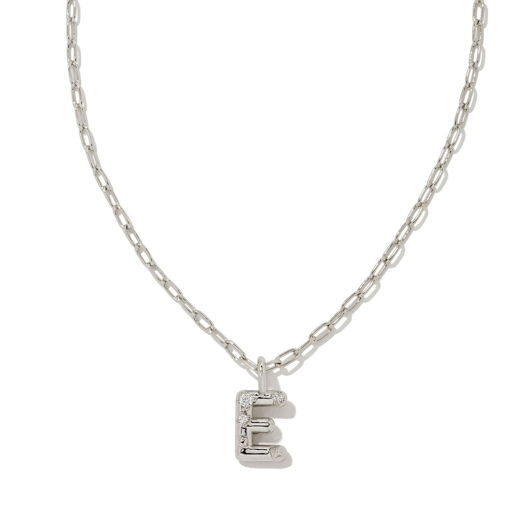 Kendra Scott | Crystal Letter Silver Short Pendant Necklace in White Crystal - Giddy Up Glamour Boutique
