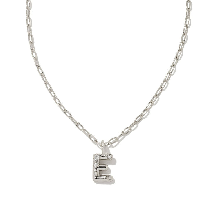 Kendra Scott | Crystal Letter Silver Short Pendant Necklace in White Crystal - Giddy Up Glamour Boutique