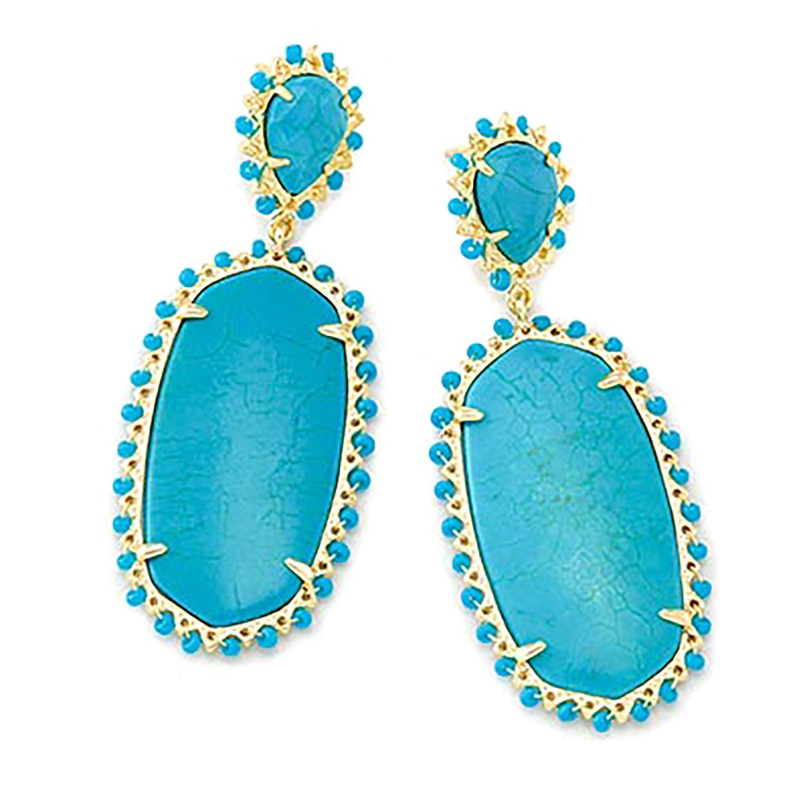 Kendra Scott | Parsons Gold Statement Earrings in Variegated Turquoise Magnesite - Giddy Up Glamour Boutique