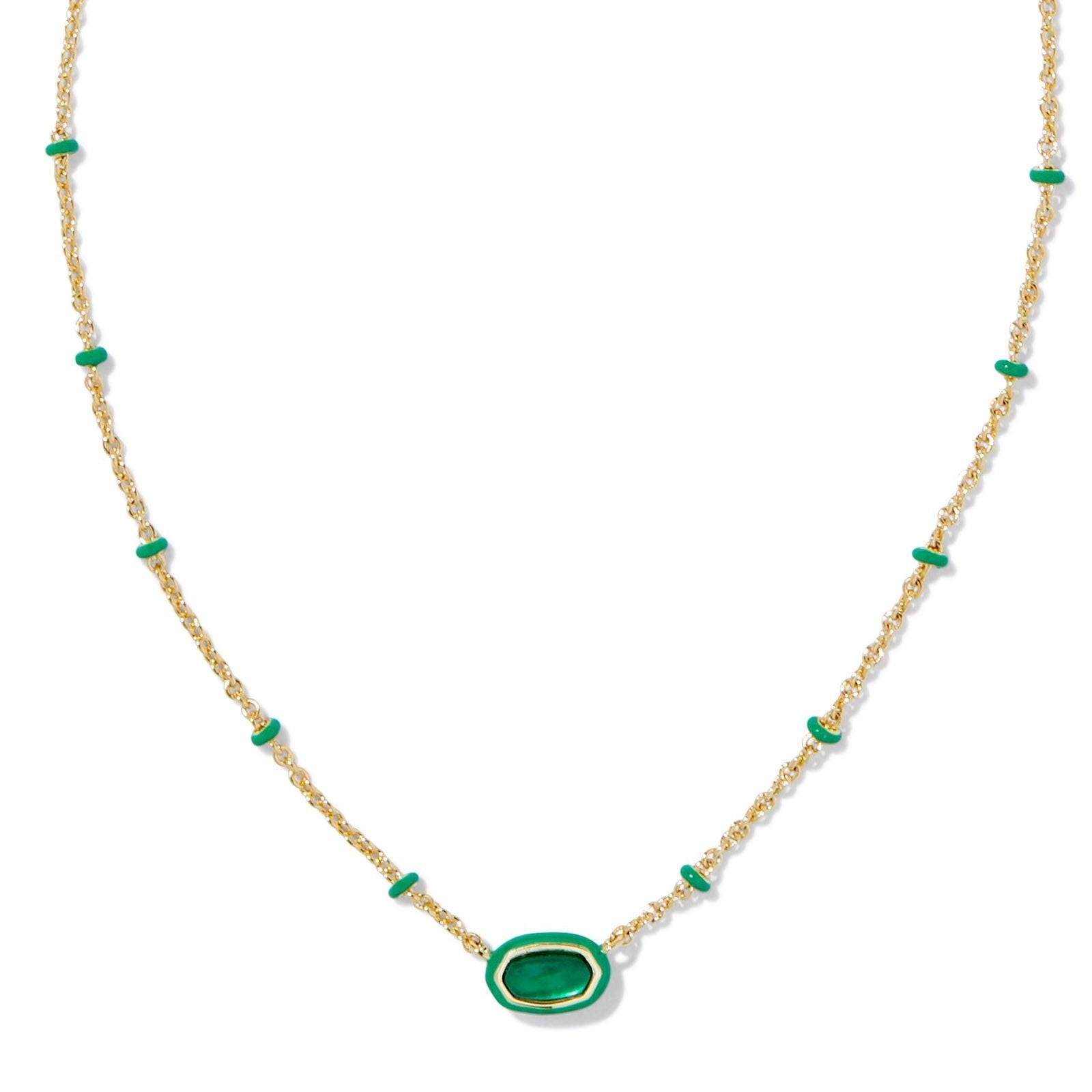 Kendra Scott | Mini Elisa Gold Enamel Frame Short Pendant Necklace in Emerald Illusion