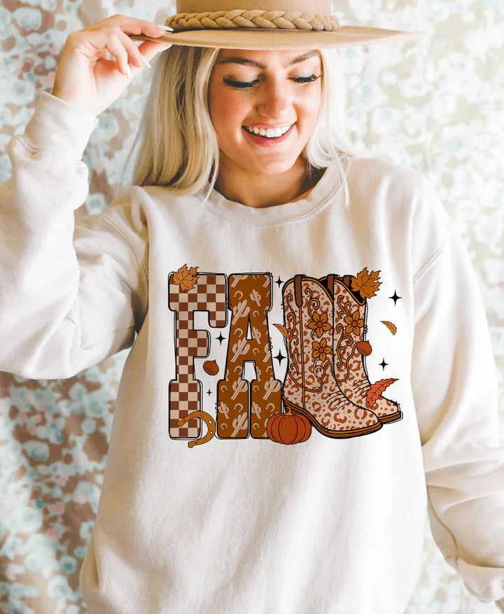 Online Exclusive | Fall Feelin' Boots Graphic on Tee & Sweatshirt Option  - Cream