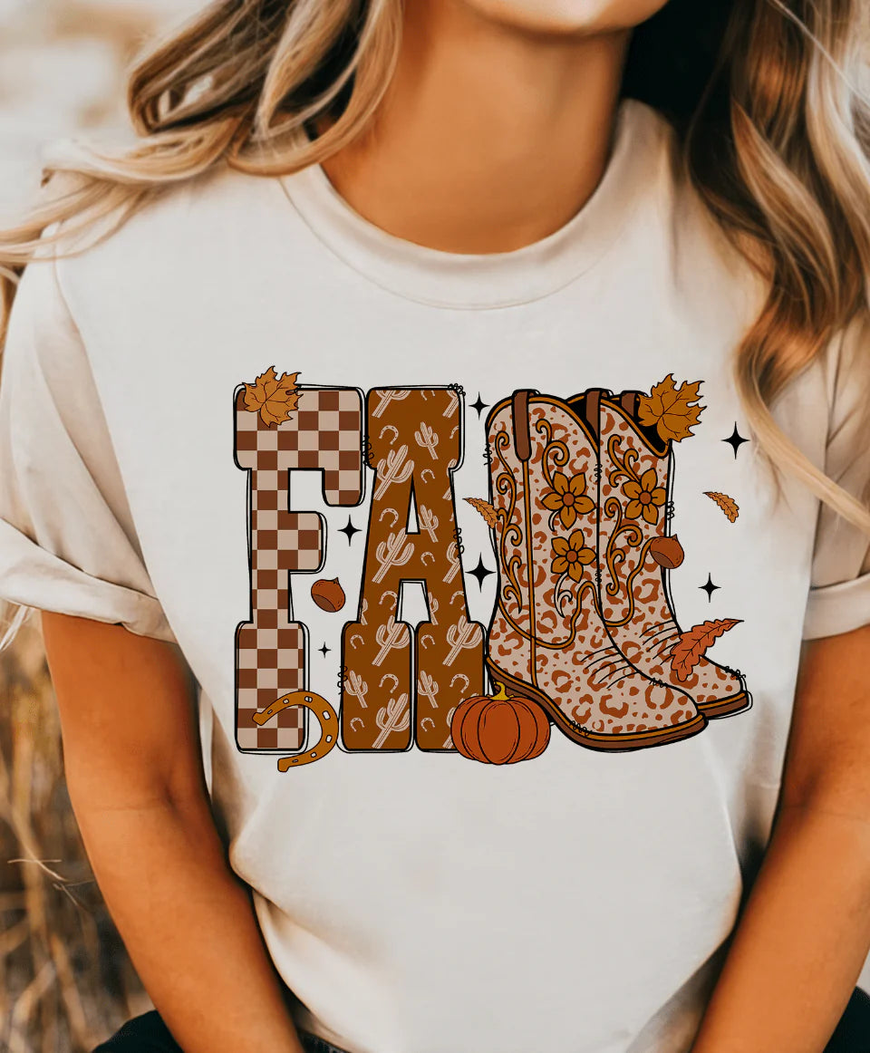 Online Exclusive | Fall Feelin' Boots Graphic on Tee & Sweatshirt Option  - Cream