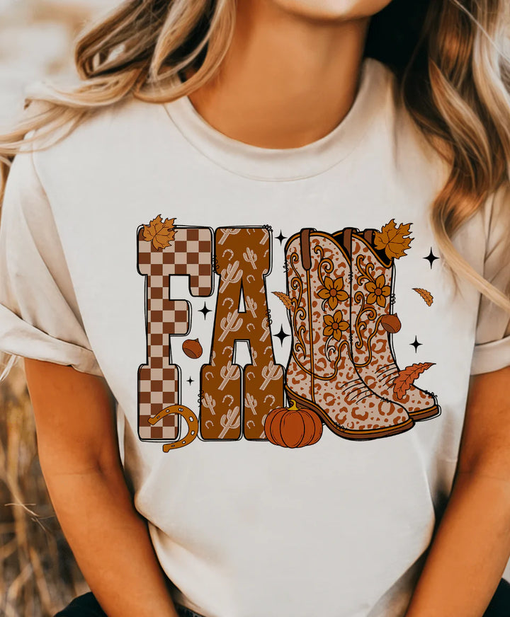Online Exclusive | Fall Feelin' Boots Graphic on Tee & Sweatshirt Option  - Cream