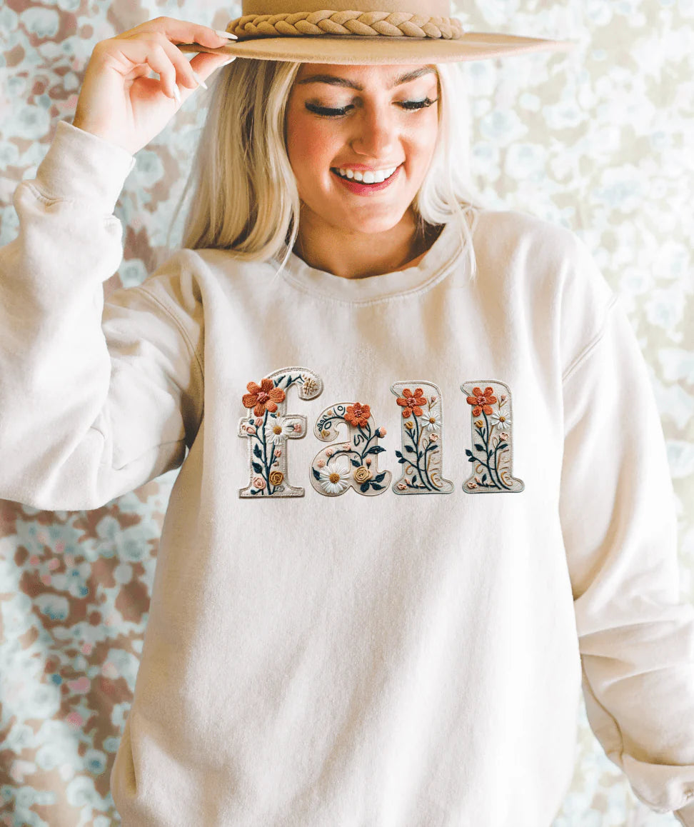 Online Exclusive | Fall Floral Faux Embroidered Graphic on Tee & Sweatshirt Option