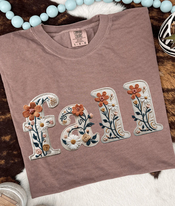 Online Exclusive | Fall Floral Faux Embroidered Graphic on Tee & Sweatshirt Option
