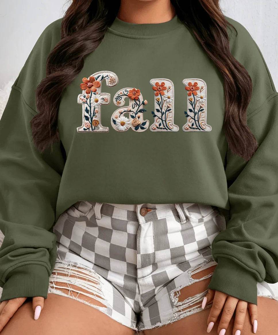 Online Exclusive | Fall Floral Faux Embroidered Graphic on Tee & Sweatshirt Option