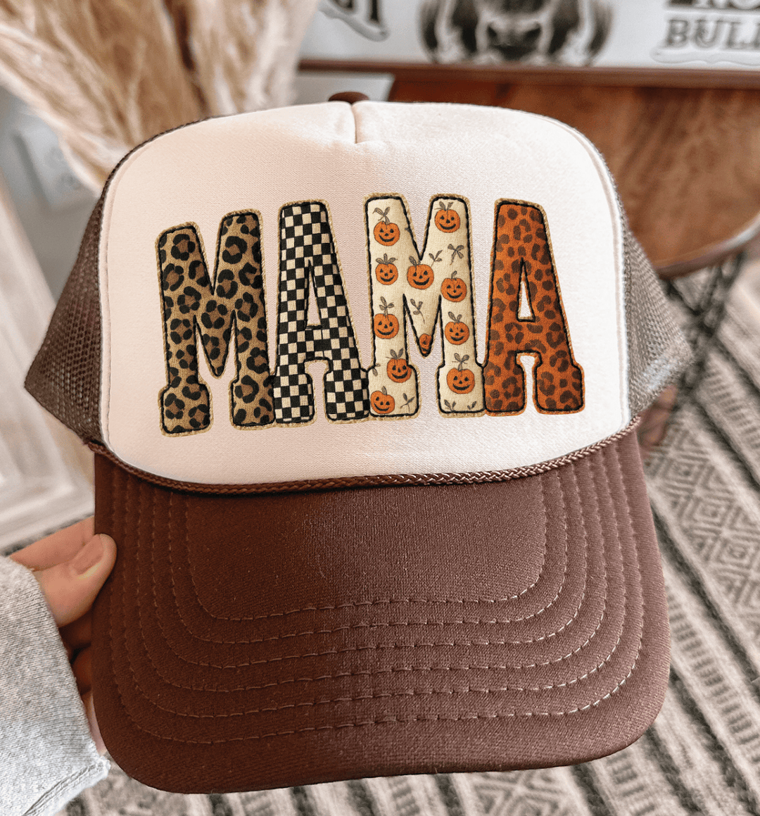 Made to Order | Fall Mama Checkered Pumpkins Trucker Hat in Multiple Color Options