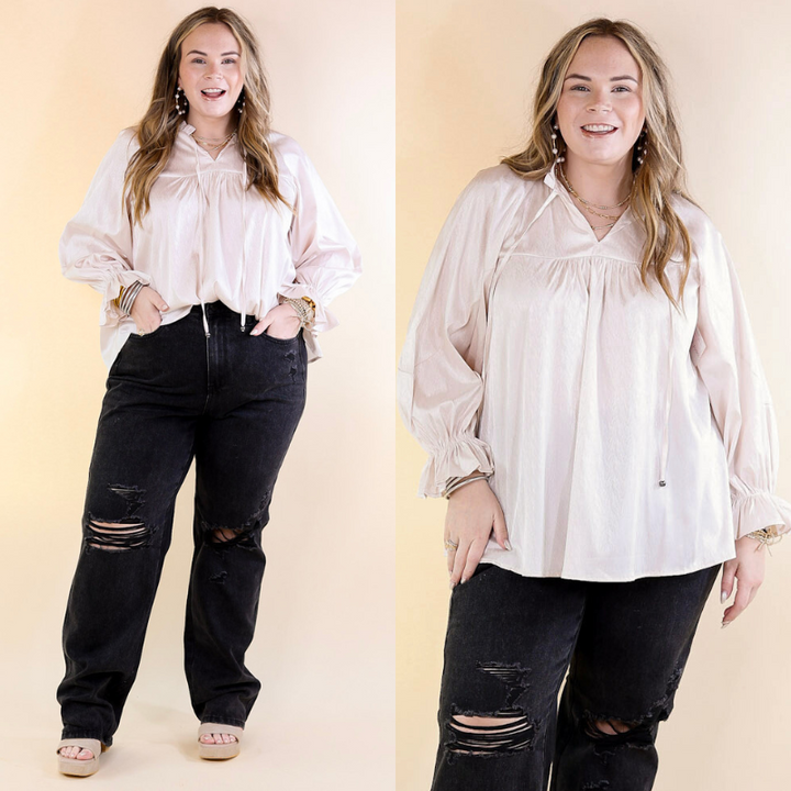 Sunset Situation Front Tie Keyhole Blouse in Ivory