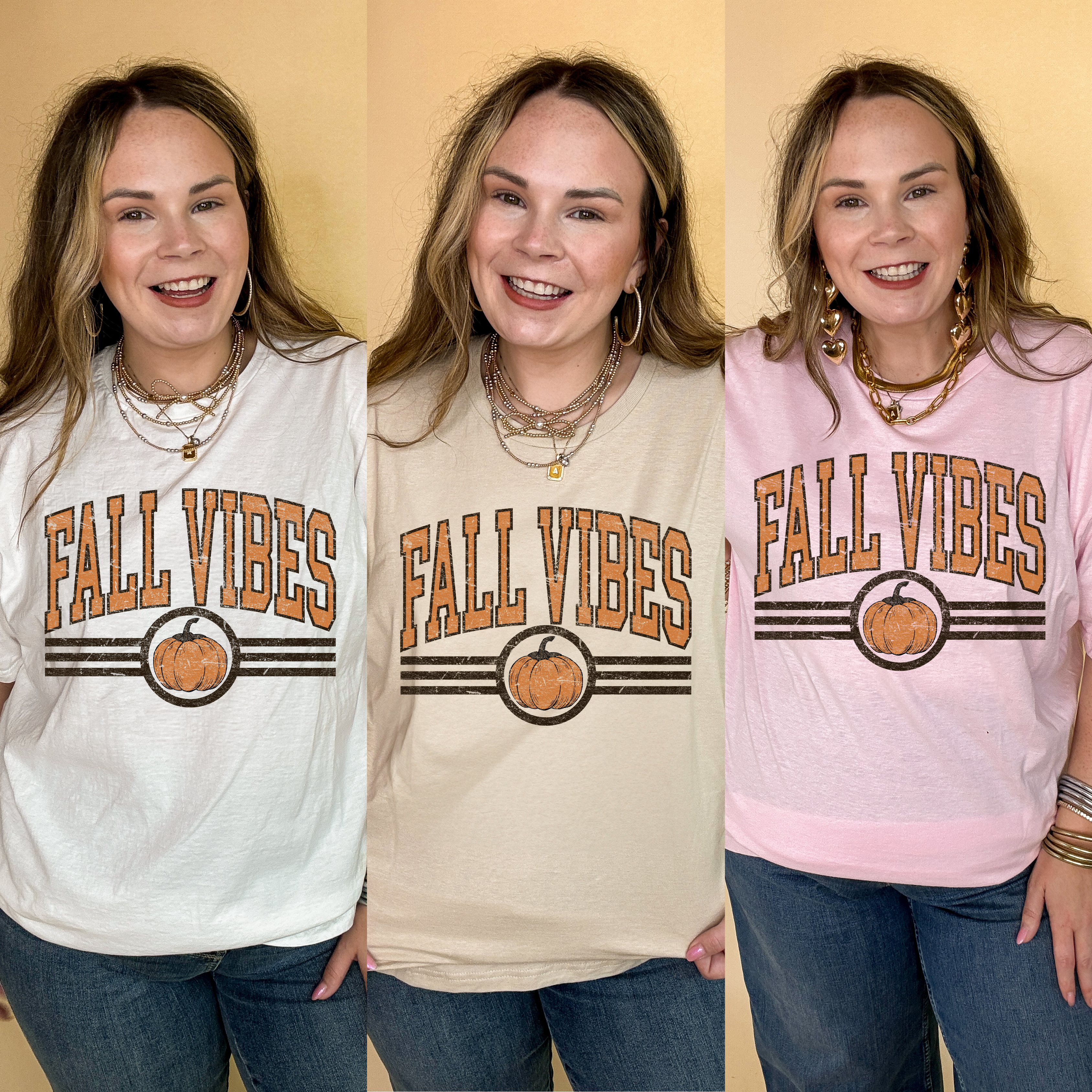 Online Exclusive | Fall Vibes Featuring Orange Pumpkin Graphic Tee in Multiple Color Options