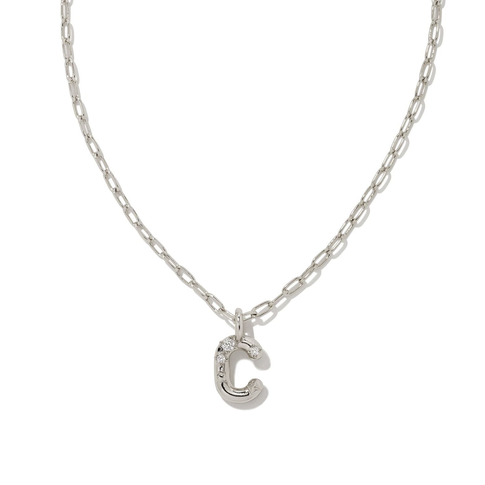 Kendra Scott | Crystal Letter Silver Short Pendant Necklace in White Crystal - Giddy Up Glamour Boutique