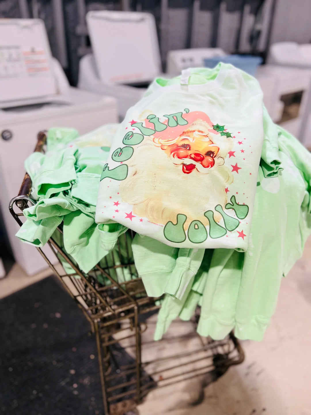 Online Exclusive | Feelin' Jolly Splatter Bleach Graphic Sweatshirt in Mint - Giddy Up Glamour Boutique