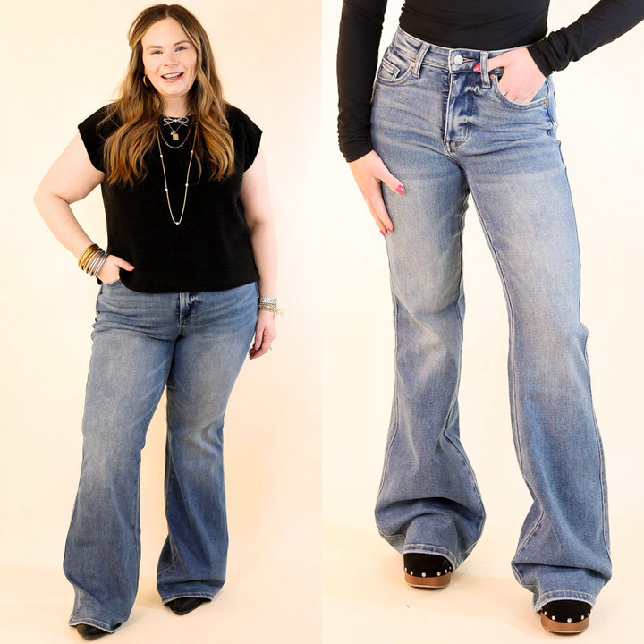 Judy Blue | Ready to Roll Tummy Control Flare Jean with Shield Back Pockets in Vintage Medium Wash