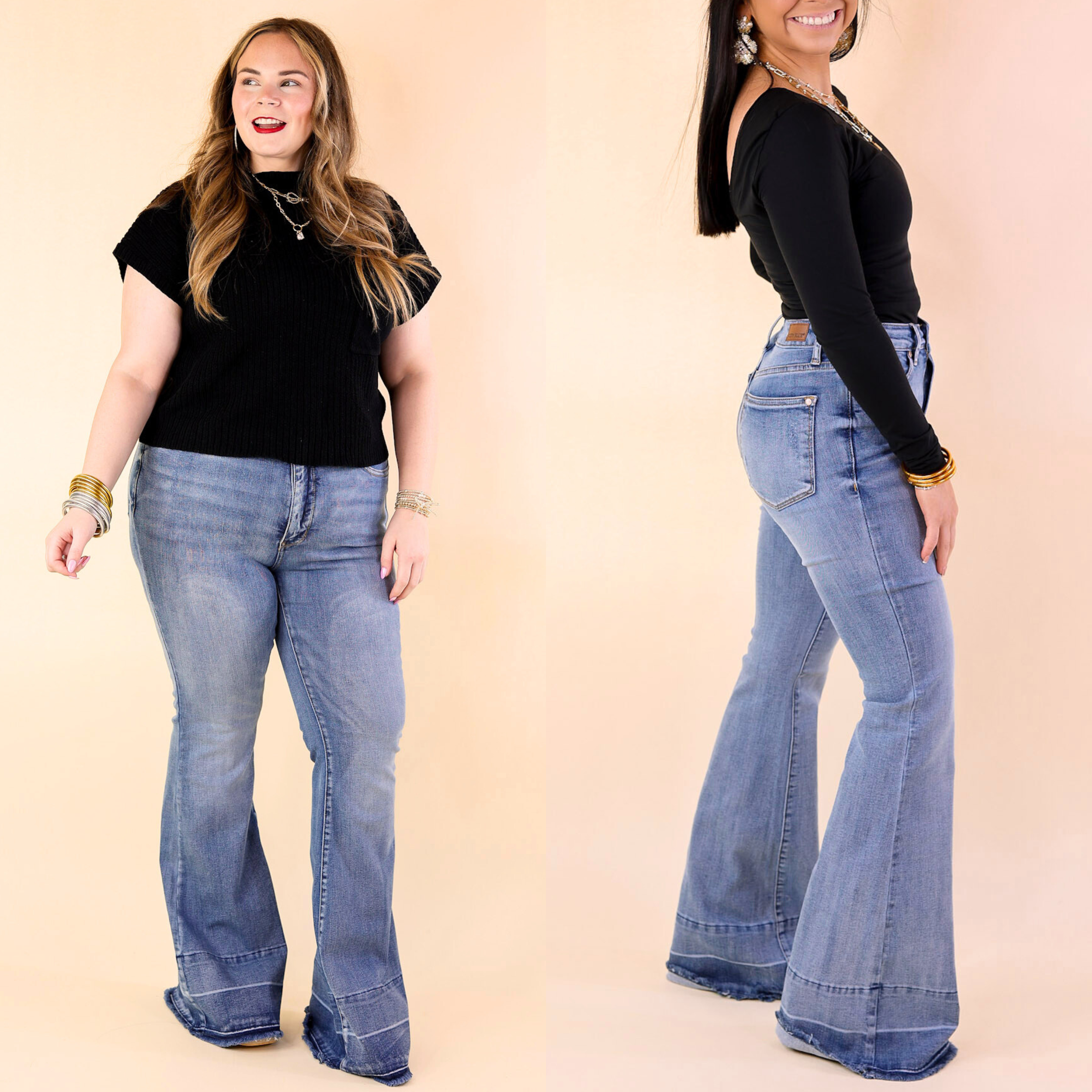 Judy Blue | Bell Bottom Country Tummy Control Flare Jean with Release Hem in Medium Wash - Giddy Up Glamour Boutique
