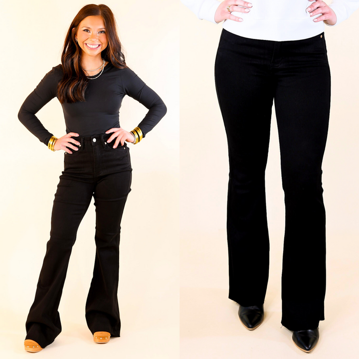 Judy Blue | Cutting Edge Tummy Control Cut Hem Flare Jean in Black