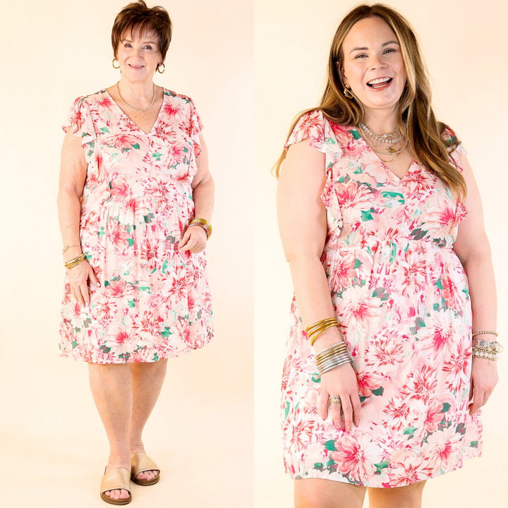 Sunshine On My Mind Floral Ruffle Cap Sleeve Dress in Pink