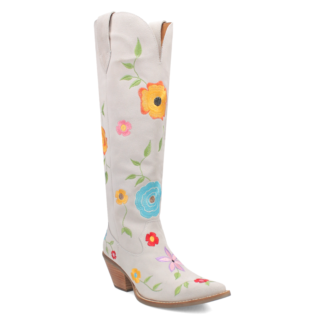 Online Exclusive | Dingo | Flower Power Suede Boot in White **PREORDER