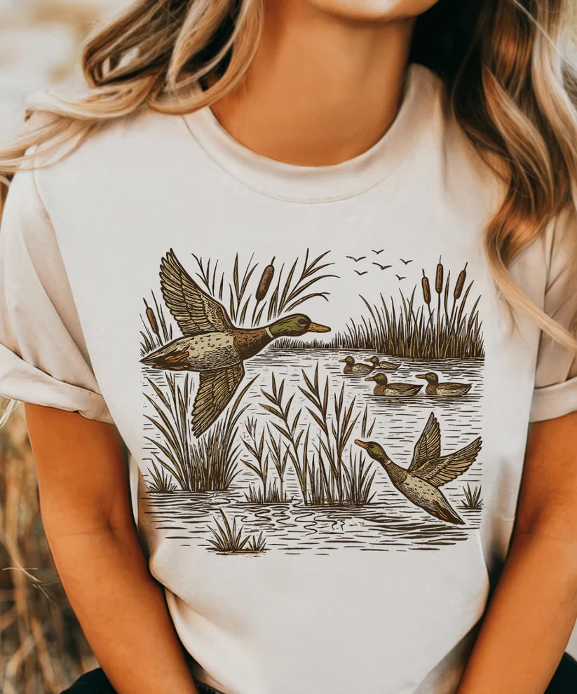 Online Exclusive | Flying Mallard Ducks Vintage Graphic on Tee & Sweatshirt Option