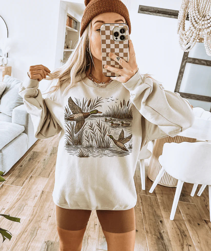 Online Exclusive | Flying Mallard Ducks Vintage Graphic on Tee & Sweatshirt Option