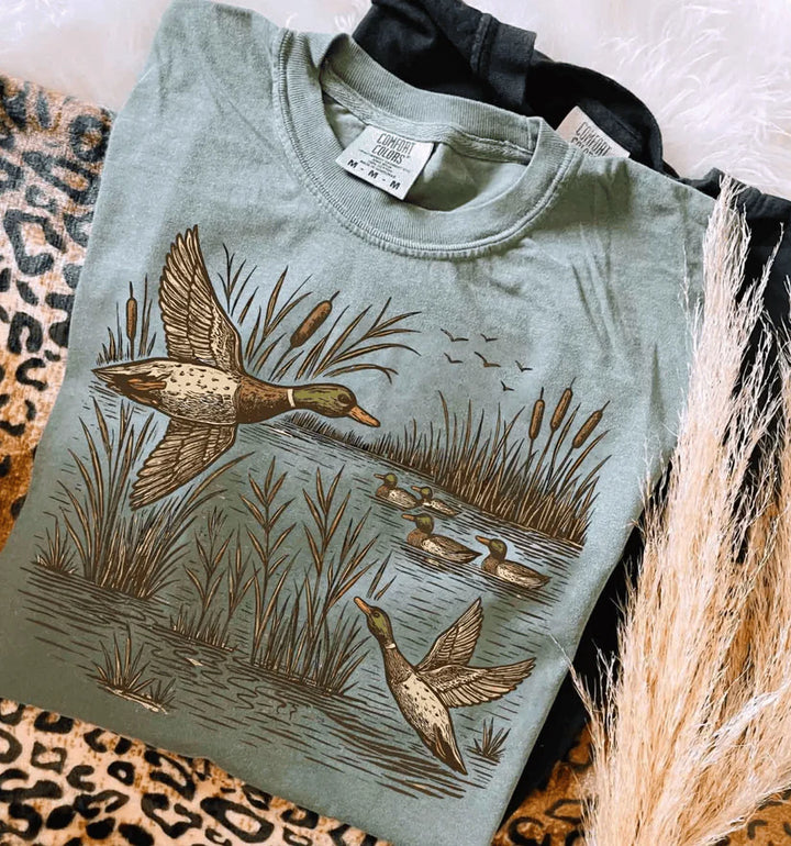 Online Exclusive | Flying Mallard Ducks Vintage Graphic on Tee & Sweatshirt Option