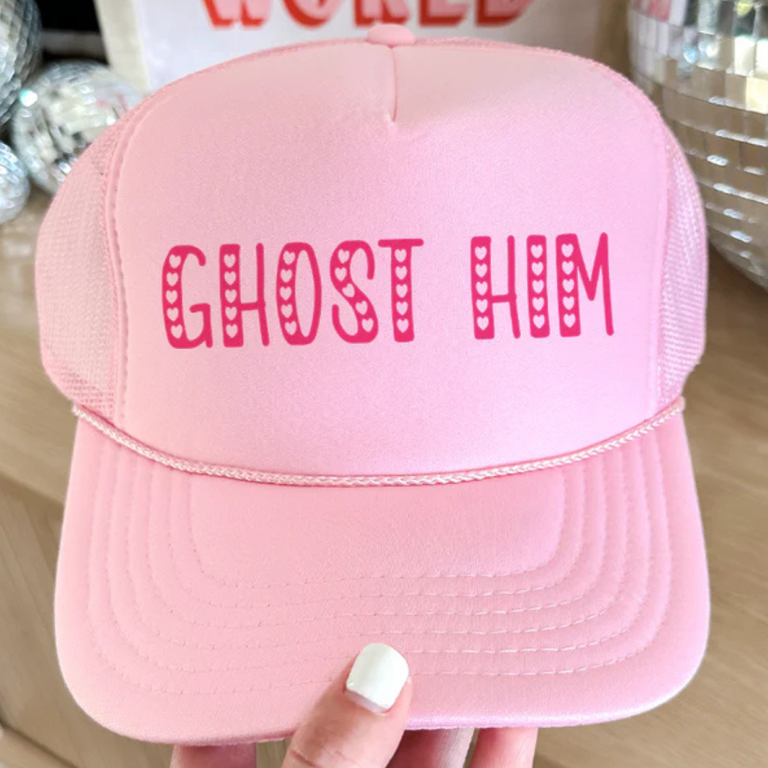 Online Exclusive | Ghost Him Pink Heart Foam Trucker Cap in Baby Pink