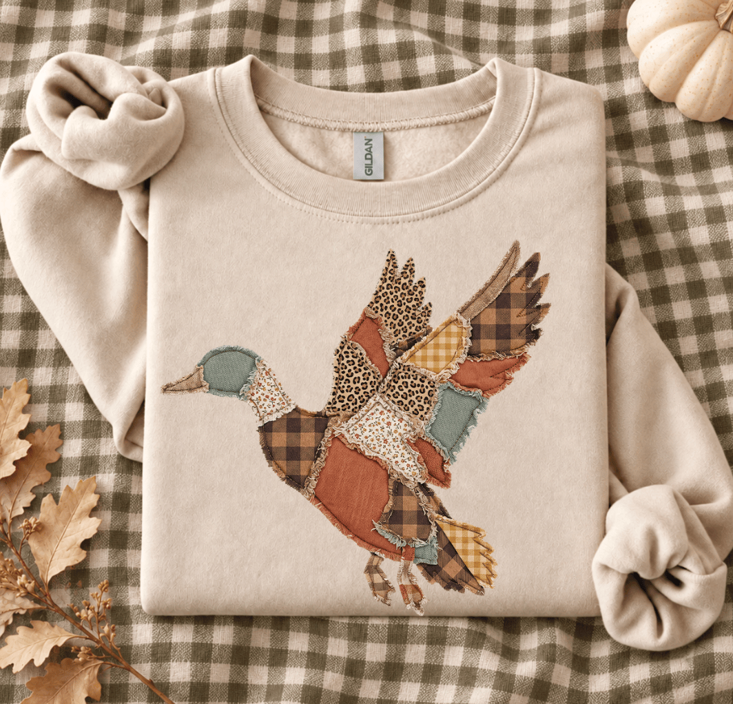 Made to Order | Gigi's Faux Patchwork Mallard Graphic Sweatshirt in Sand