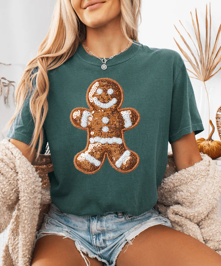 Online Exclusive | Faux Sequin Gingerbread Man Graphic on Tee & Sweatshirt Option