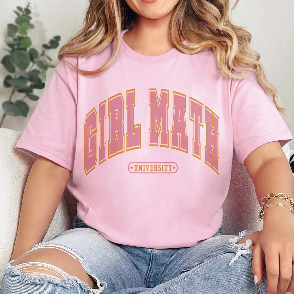 Online Exclusive | Girl Math University Short Sleeve Graphic Tee in Pink - Giddy Up Glamour Boutique